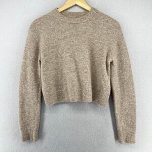 LULULEMON Sweater M Alpaca Wool Blend Crosshatch Cropped Stretch Pullover Brown